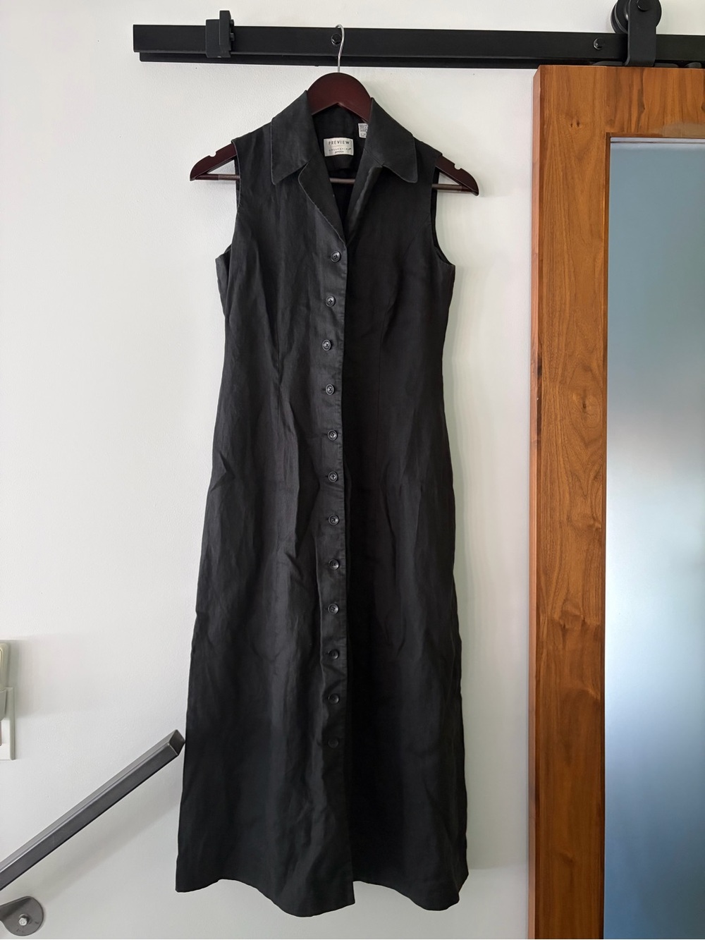 Preview Collection Black Sleeveless Button-Front 100% Linen Dress